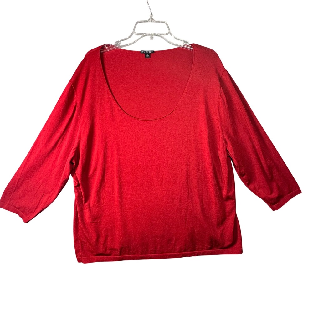 Lafayette 148 NY Red Scoop Neck Knit Top 3/4 Sleeve Professional 3X Red Luxury